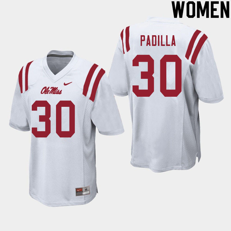 Women #30 Mario Padilla Ole Miss Rebels College Football Jerseys Sale-White